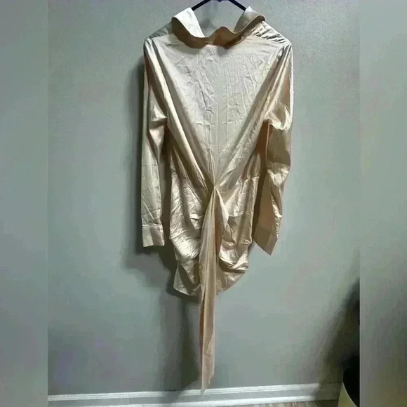 NWT | PrettyLittleThing Champagne Satin Ruched Shirt Dress | Women’s Size US 6 - Picture 10 of 14
